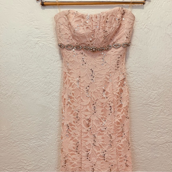 Vintage Y2k 90s Pink Lace Gown Dress Sequins Jewels My Michelle 1 XXS Prom - Picture 3 of 13